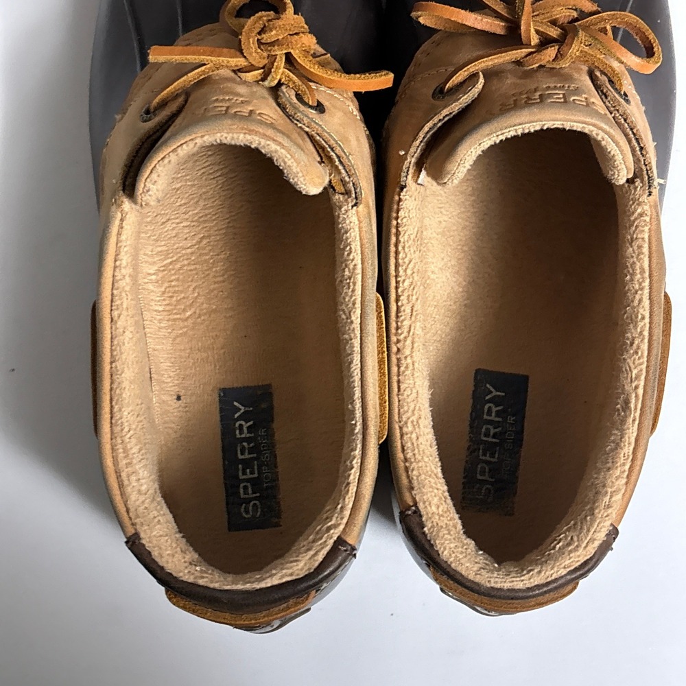 Sperry Duck Shoes Womens 11 Tan Leather Rubber Low Top Saltwater Rain Boots - Picture 9 of 12